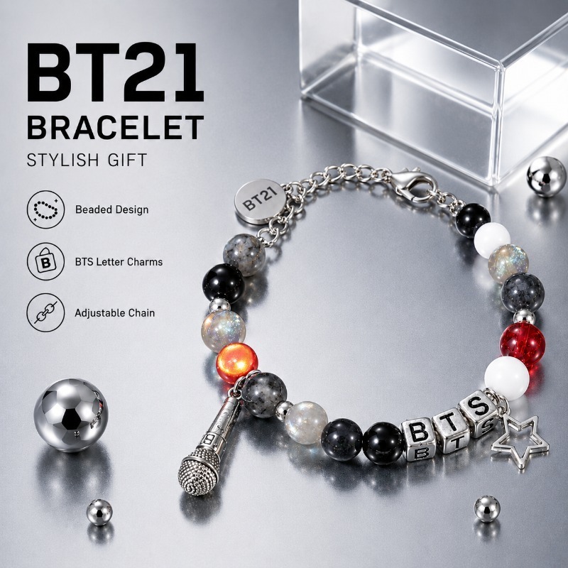 Jewelry Making Metals - سوار خرز أسود وأحمر من BT21،