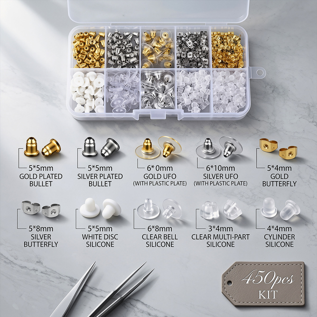 450 قطعة من سدادات الأقراط الم - مراجعة Jewelry Making Organizer وسعره