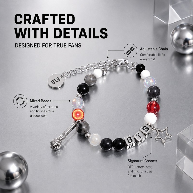 سوار خرز أسود وأحمر من BT21، إ - مراجعة Jewelry Making Metals وسعره